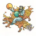 An astral travel tattoo depicting a celestial being guiding the client through different worlds, containing tattoo design idea