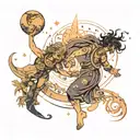 An astral travel tattoo depicting a celestial being guiding the client through different worlds, containing tattoo design idea