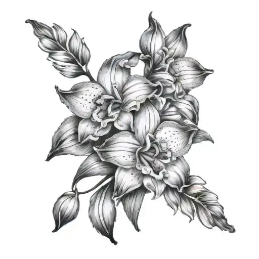 Gladiolus flower and narcissus flower  tattoo design idea