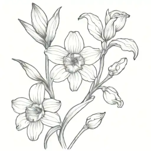 Gladiolus flower and narcissus flower  tattoo design idea