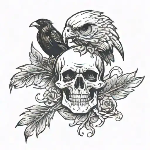 skull and crow tattoo design idea