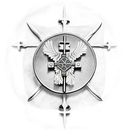 Roman shield with cross tattoo design idea