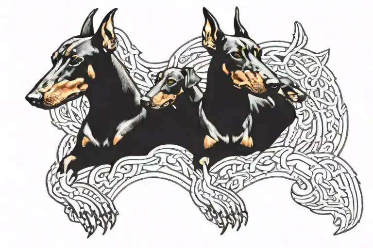three headed doberman dog tattoo design idea