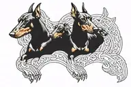 three headed doberman dog tattoo design idea