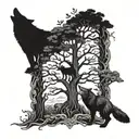Tree Of Life surrounded by wolf, shark, bear and fox chasing each other around tree with serpent biting its tail border tattoo design idea