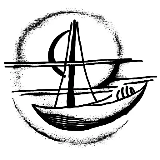 viking ship with sun and moon tattoo design idea