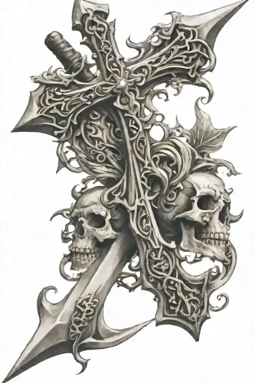 cross made from swords tattoo design idea