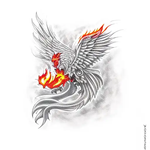 Phoenix, fire, color, red, yellow, orange, flames tattoo design idea