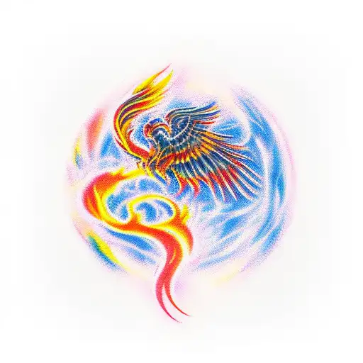 Phoenix, fire, color, red, yellow, orange, flames tattoo design idea