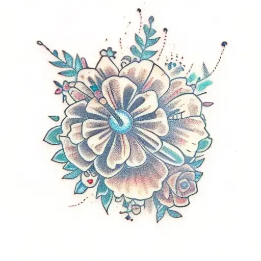 bohemian flower and butterfly tattoo design idea