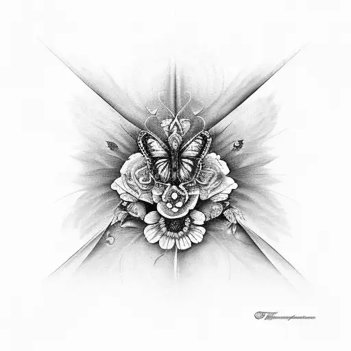 bohemian flower and butterfly tattoo design idea