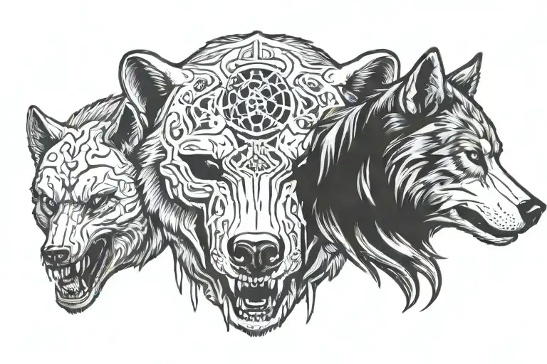wolf bear skulls tattoo design idea