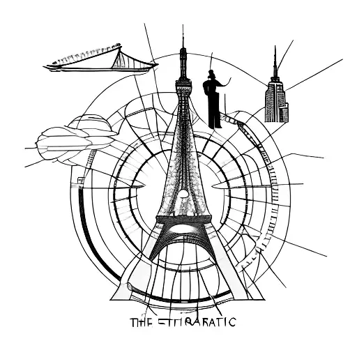 electrocardiogram with the Eiffel Tower, the Empire State Building and the Sydney Opera House and ending with "miles to" tattoo design idea