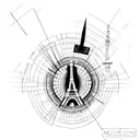 electrocardiogram with the Eiffel Tower, the Empire State Building and the Sydney Opera House and ending with "miles to" tattoo design idea