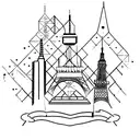 electrocardiogram with the Eiffel Tower, the Empire State Building and the Sydney Opera House and ending with "miles to" tattoo design idea