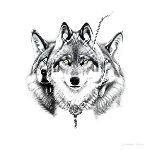 odin holding leash of three black wolfs tattoo design idea