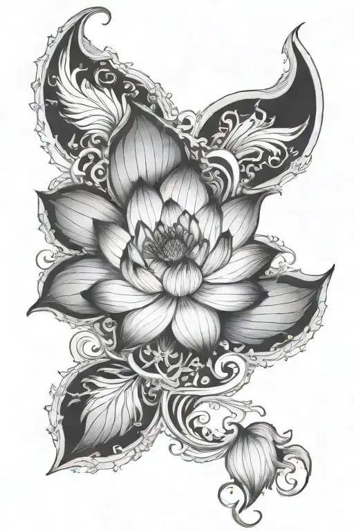lotus pheniox half alive person tattoo design idea