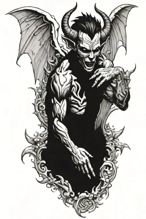 devil front of an angel judging humans  tattoo design idea
