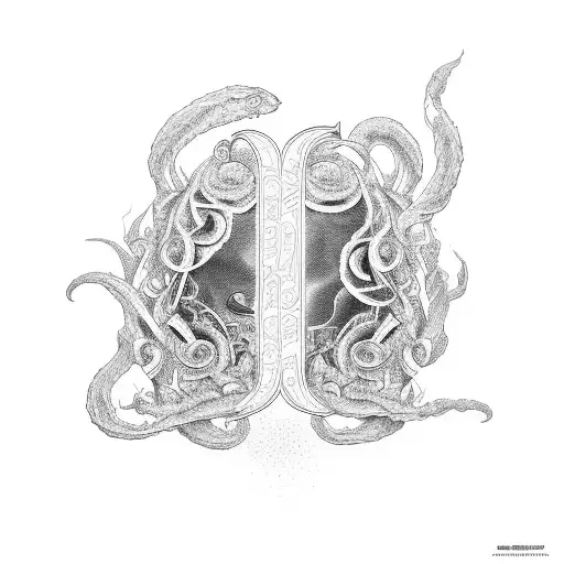 A detailed illustration of scroll unraveling, with the words Genesis 2:22 prominently displayed tattoo design idea