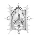 A blackwork tattoo featuring a keyhole with a Bible scroll unfurling from it, representing the hidden wisdom of Genesis 2:22 tattoo design idea