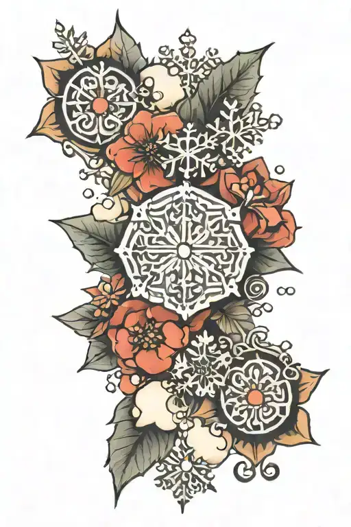 snow and snowflakes tattoo design idea