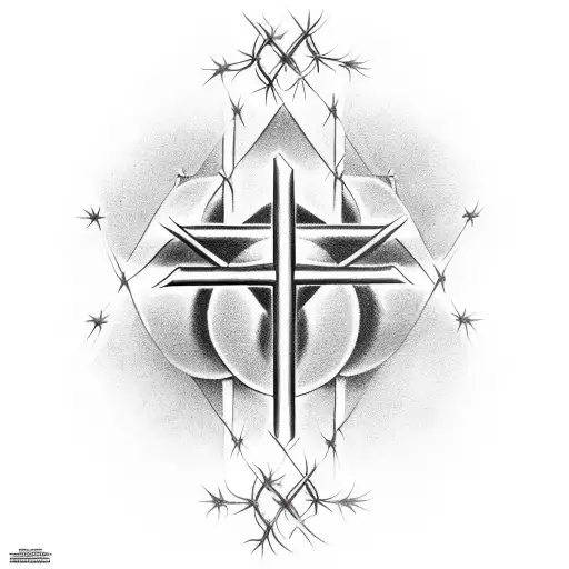 the word victory with the v as 2 nails, the t as a cross, and the o as a crown of thorns tattoo design idea