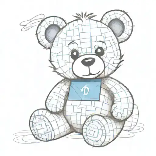  teddy bear holding a blue block letters tattoo design idea