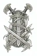 2 swords placed in an x on the right blade says no risk no story and on the other you have only one life  tattoo design idea