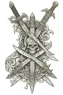 2 swords placed in an x on the right blade says no risk no story and on the other you have only one life  tattoo design idea
