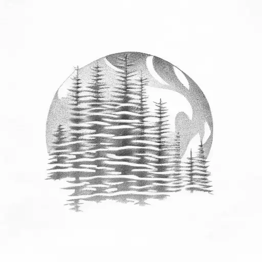 cedar trees growing out of flat rock tattoo design idea