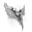 Phoenix feather transforming into flames tattoo design idea