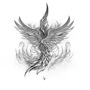 Phoenix feather transforming into flames tattoo design idea