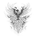 Phoenix feather transforming into flames tattoo design idea