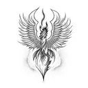 Phoenix feather transforming into flames tattoo design idea