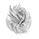 Flaming phoenix rising from ashes tattoo design idea