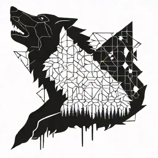 A geometric design representing growth and progress intertwined with a wolf silhouette tattoo design idea