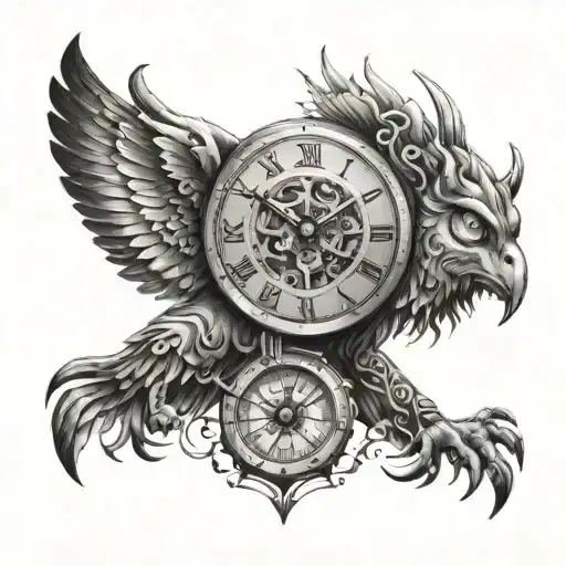 animal with eyes and a clock surrounded tattoo design idea