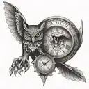 animal with eyes and a clock surrounded tattoo design idea