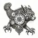 animal with eyes and a clock surrounded tattoo design idea