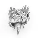 hand tattoo that includes drumsticks  tattoo design idea