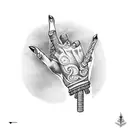 hand tattoo that includes drumsticks  tattoo design idea