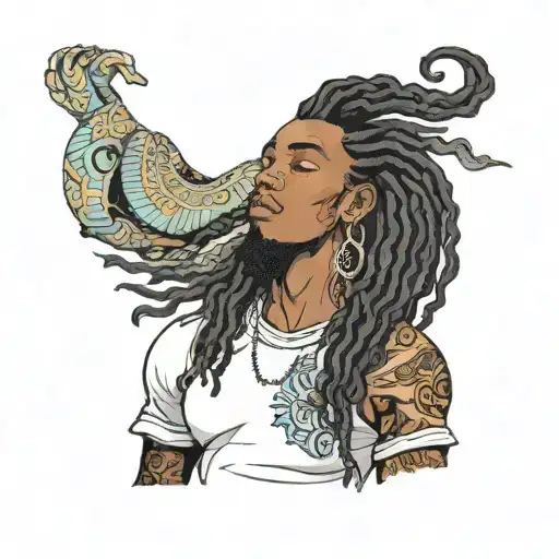 black boy with insanely long hair in crop top  tattoo design idea