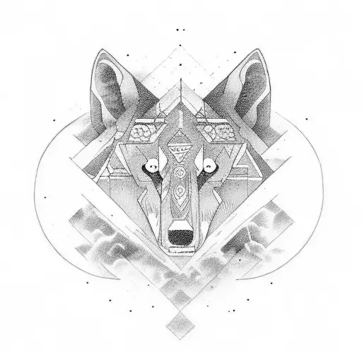 Un tatuaje de un lobo aullando a la luna sobre un río tranquilo tattoo design idea