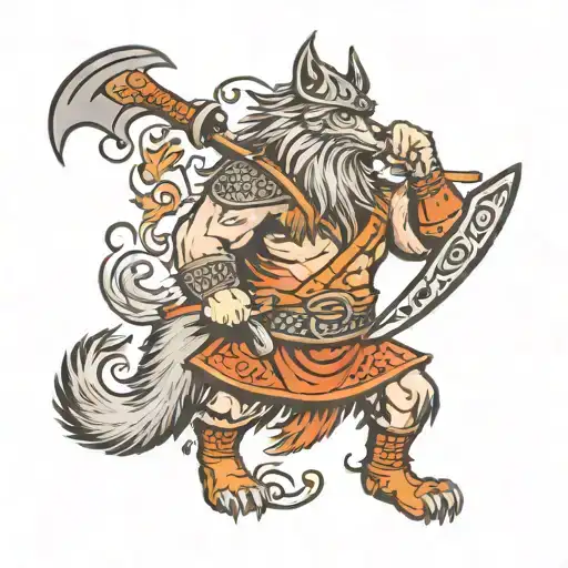 A Viking in the skin of a wolf with an axe tattoo design idea
