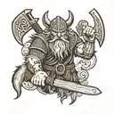 A Viking in the skin of a wolf with an axe tattoo design idea