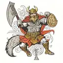 A Viking in the skin of a wolf with an axe tattoo design idea