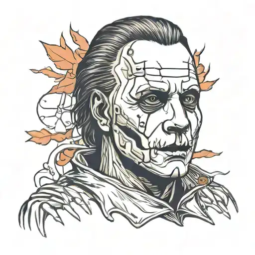 Michael Myers face half skeleton   tattoo design idea