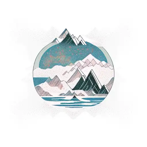 River flowing near mountains with phrase "long trip alone" tattoo design idea