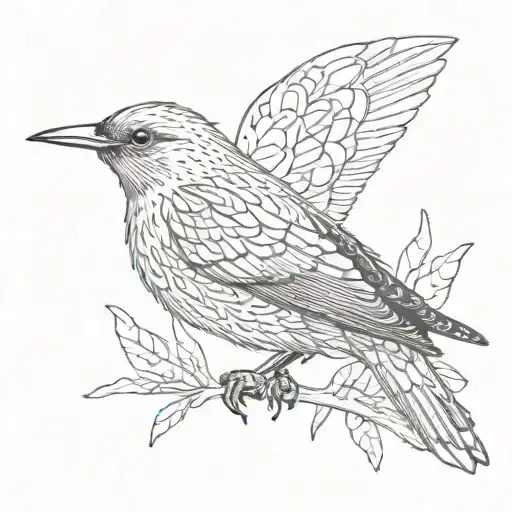 european starling bird in 2D tattoo design idea