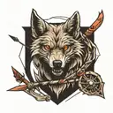 twisted wolf body impaled by arrows tattoo design idea